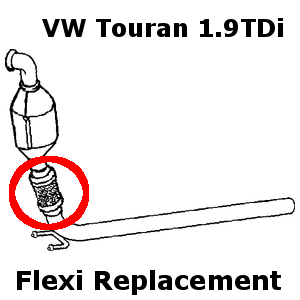 VW Touran 1.9TDi 2003 Onward Exhaust Replacement Repair Flex Flexi for Cat Pipe