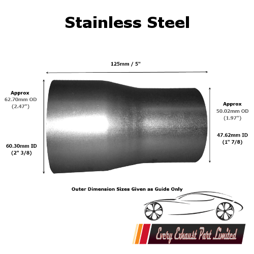 thumbnail image 2 of FOX Stainless Steel Exhaust Reducer Adapter | 60mm To 55mm | Single Socket Pipe Connector | Part: UNI-EM6055--74CE210 2 of 6
